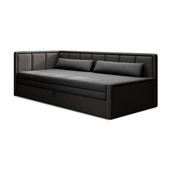 Ciemnoszara rozkładana/ze schowkiem sofa z tkaniny szenilowej 214 cm Fulgeo – ELTAP