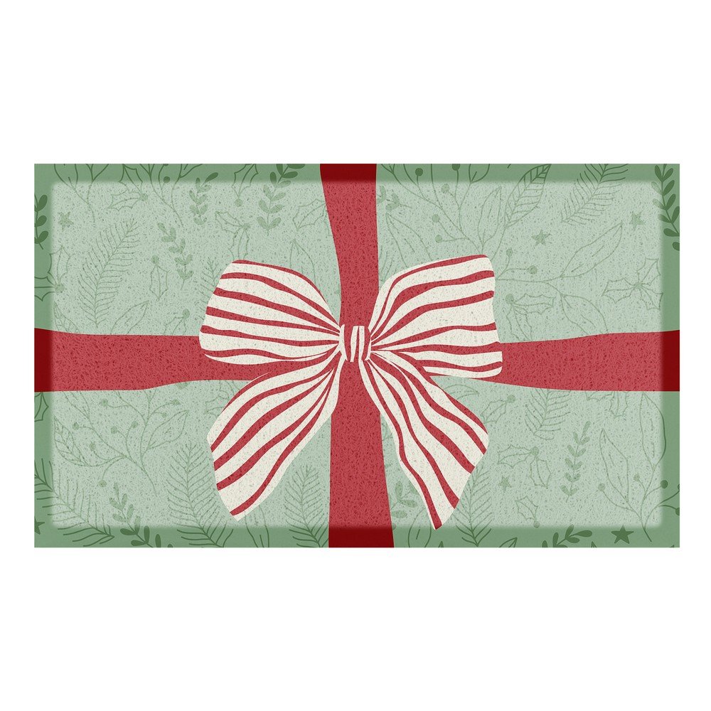 Wycieraczka ze świątecznym motywem z plastiku z recyklingu 40x70 cm Red & White Stripe Bow – Artsy Doormats