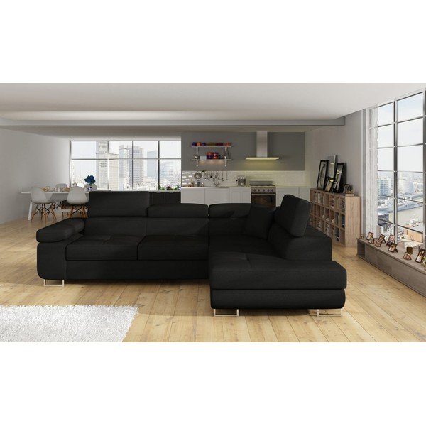 Czarny rozkładany/ze schowkiem narożnik (prawostronny/w kształcie litery L) Anton – ELTAP-image-1