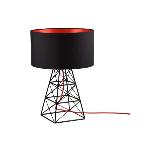 Czarna lampa stołowa z czerwonym kablem Filament Style Pylon
