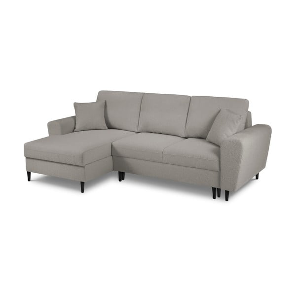 Jasnoszary rozkładany narożnik ze schowkiem z materiału bouclé (lewostronny/z szezlongiem) Kyoto – Cosmopolitan Design-image-1
