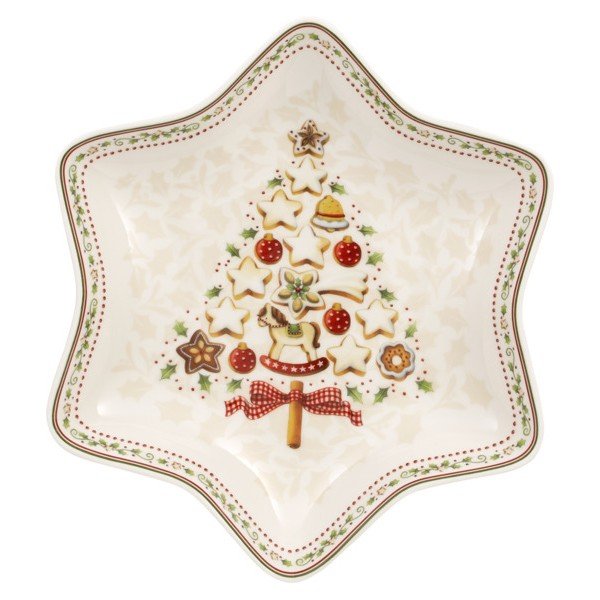 Czerwono-biała porcelanowa miska do serwowania w kształcie gwiazdy Villeroy & Boch Gingerbread Village, 24,5x24,5 cm-image-1