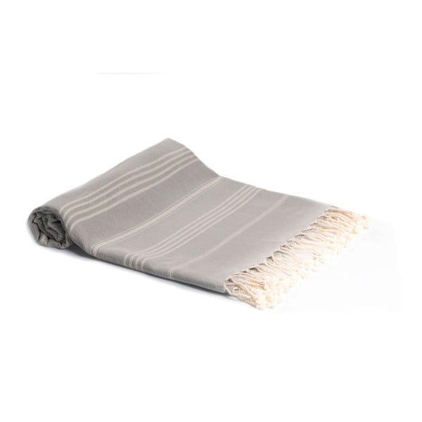 Szary ręcznik kąpielowy tkany ręcznie Ivy's Ebru, 100x180 cm