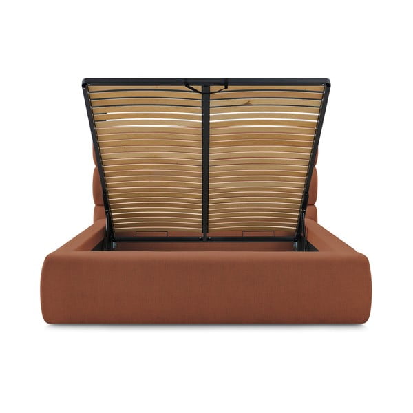 Pomarańczowe tapicerowane łóżko dwuosobowe ze schowkiem i stelażem 160x200 cm Jagna – Bobochic Paris-image-4