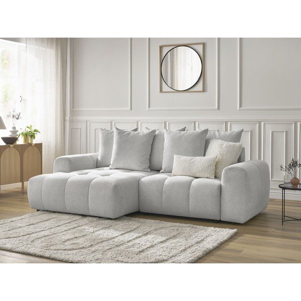 Jasnoszary rozkładany narożnik z tkaniny szenilowej ze schowkiem (lewostronny/z szezlongiem) Roxelane – Bobochic Paris-image-3