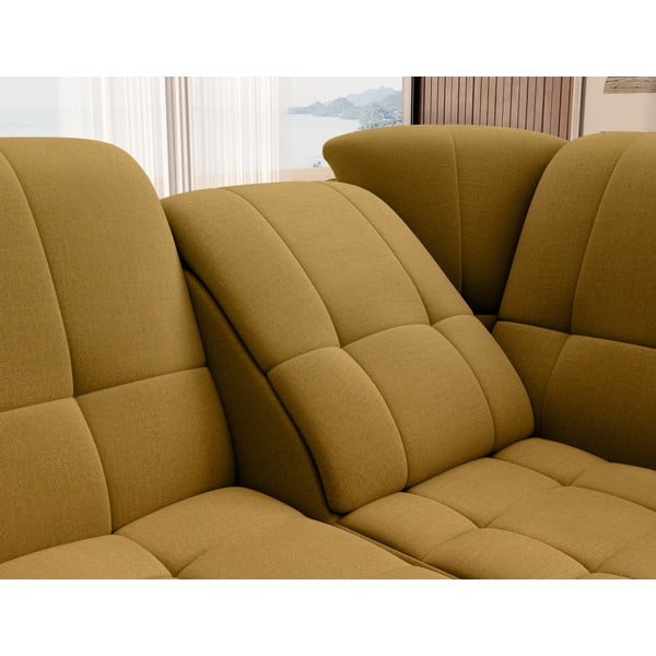 Żółty aksamitny rozkładany/ze schowkiem narożnik (prawostronny/w kształcie litery L) Sado – ELTAP-image-1