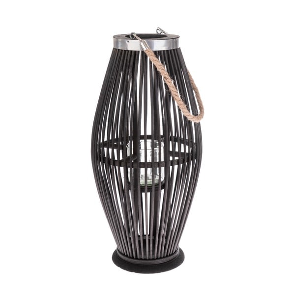 Czarny szklany lampion z bambusową konstrukcją Dakls, wys. 49 cm