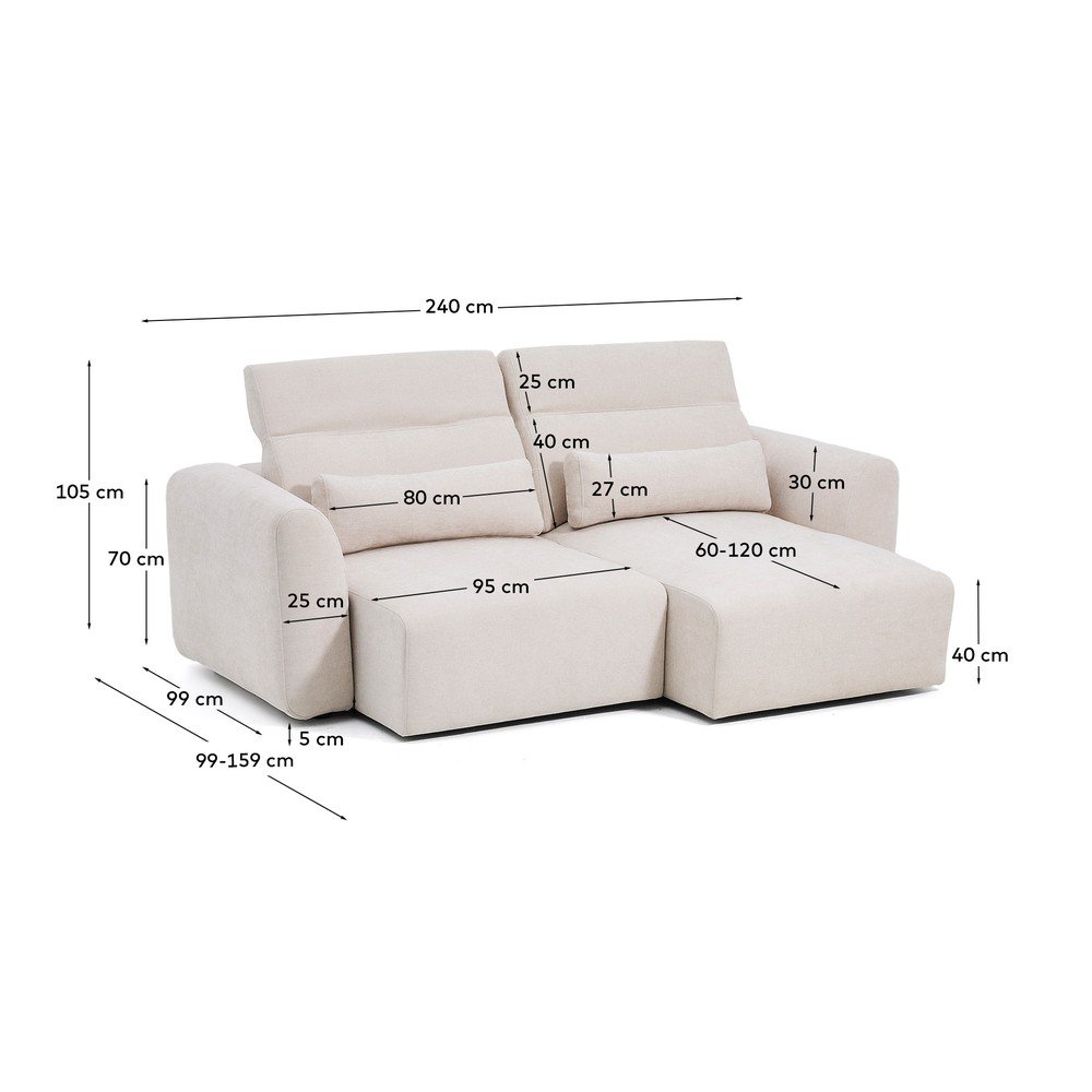 Beżowa częściowo rozkładana/rozkładana sofa z tkaniny szenilowej z szezlongiem 240 cm Lares – Kave Home (zdjęcie 6)