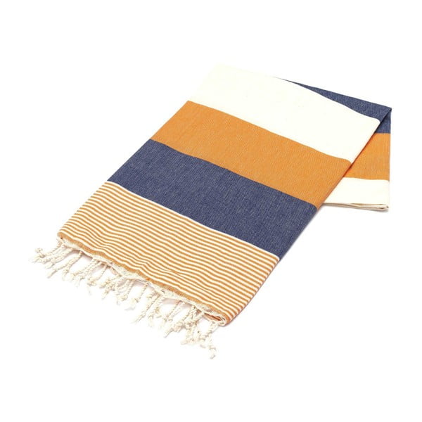 Niebiesko-pomarańczowy ręcznik Hammam Amerikan, 100x180 cm