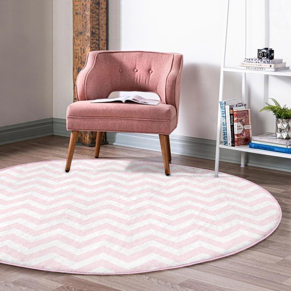 Jasnoróżowy okrągły dywan odpowiedni do prania i robotów sprzątających ø 120 cm Comfort – Mila Home-image-1