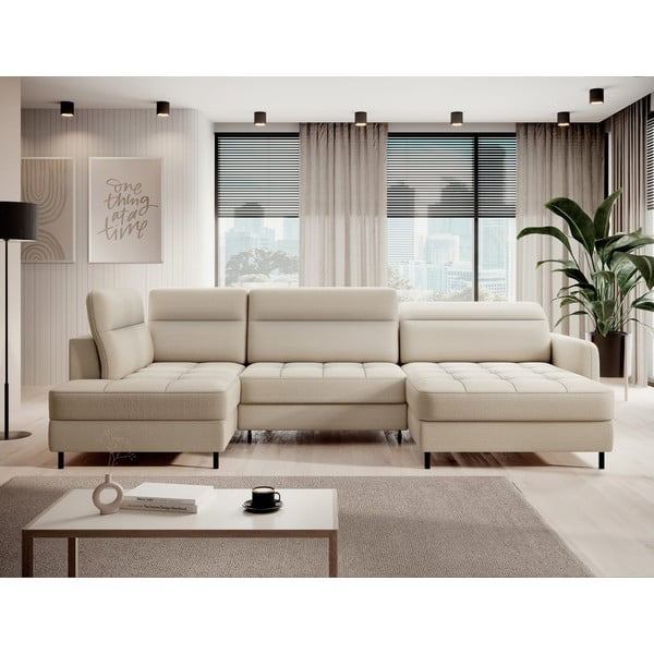 Beżowy aksamitny rozkładany/ze schowkiem narożnik (lewostronny/w kształcie litery U) Berrto – ELTAP-image-1