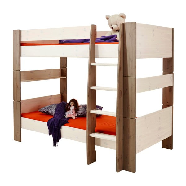 Drewniane łóżko piętrowe z białymi szczegółami 13Casa Kids, 90 x 200 cm