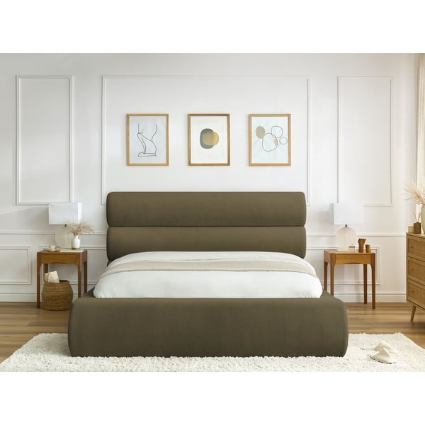 Ciemnozielone tapicerowane łóżko dwuosobowe ze schowkiem i stelażem 180x200 cm Jagna – Bobochic Paris-image-4