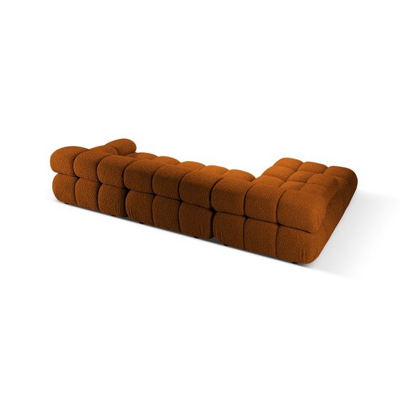 Narożnik modułowy z materiału bouclé (lewostronny/z szezlongiem) w kolorze terakoty – Micadoni -image-1