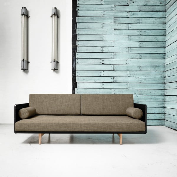 Sofa rozkładana Karup Deva Black/Raw Oak/Light Grey