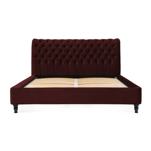 Ciemnoczerwone łóżko z drewna bukowego z czarnymi nogami Vivonita Allon, 160x200 cm