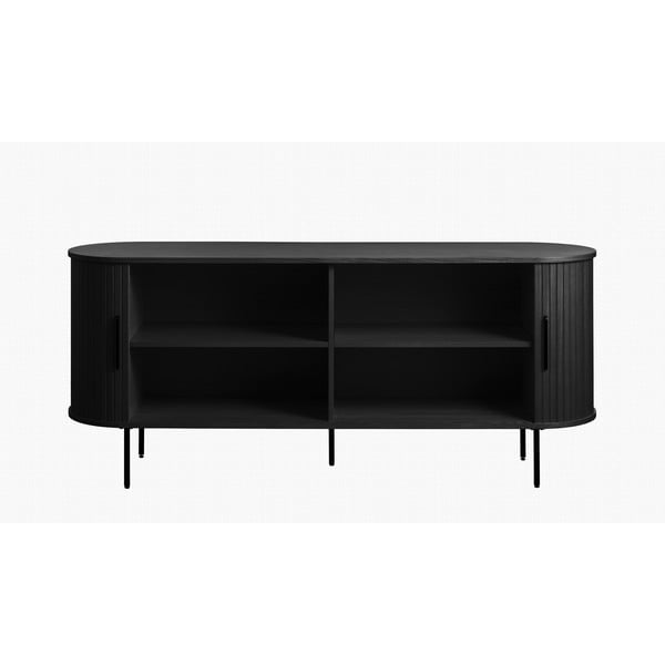 Czarna niska komoda w dekorze dębu z drzwiami przesuwnymi 76x180 cm Nola – Unique Furniture-image-4