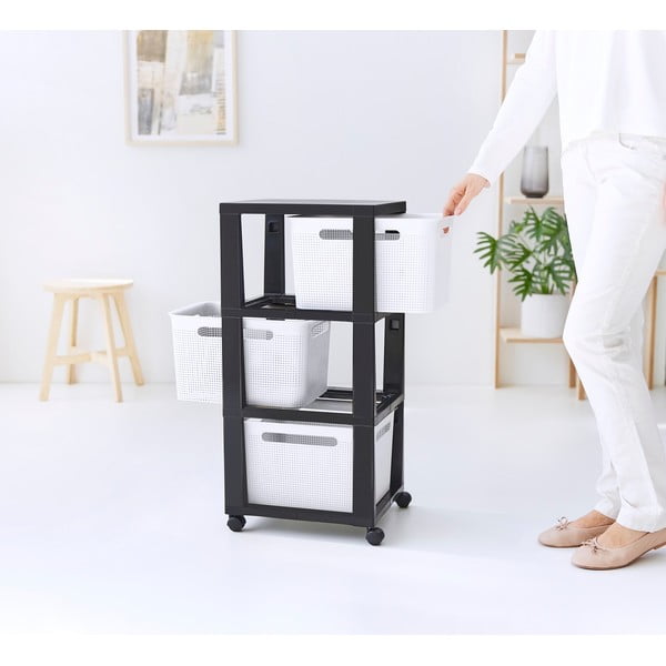 Biało-czarny plastikowy regał na kółkach 30x77 cm Brisen − Rotho-image-1