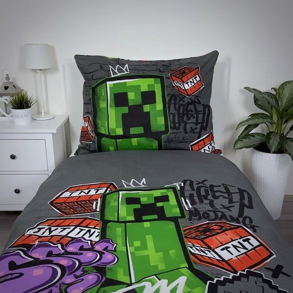 Bawełniana dziecięca pościel jednoosobowa 140x200 cm Minecraft Metro Art – Jerry Fabrics-image-3