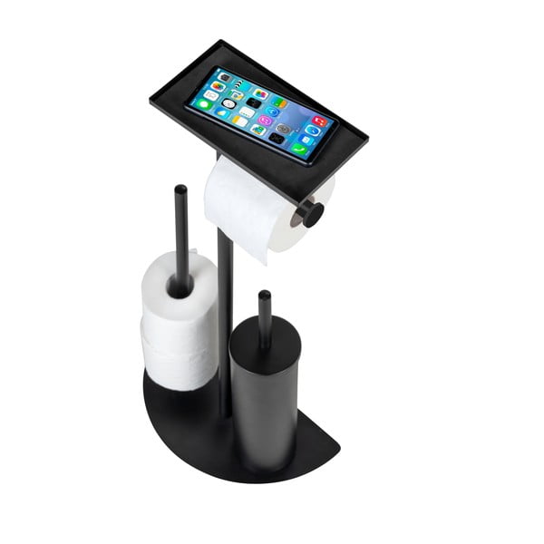Czarny stalowy stojak na papier toaletowy ze szczotką Cosenza – Wenko-image-4