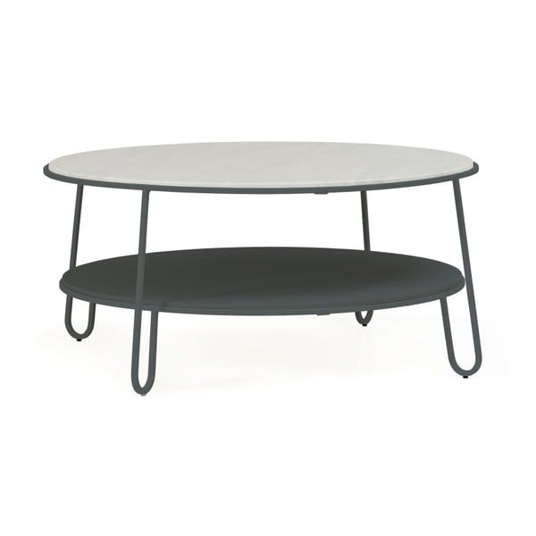 Szary stolik z marmurowym blatem HARTÔ Eugénie, ⌀ 90 cm