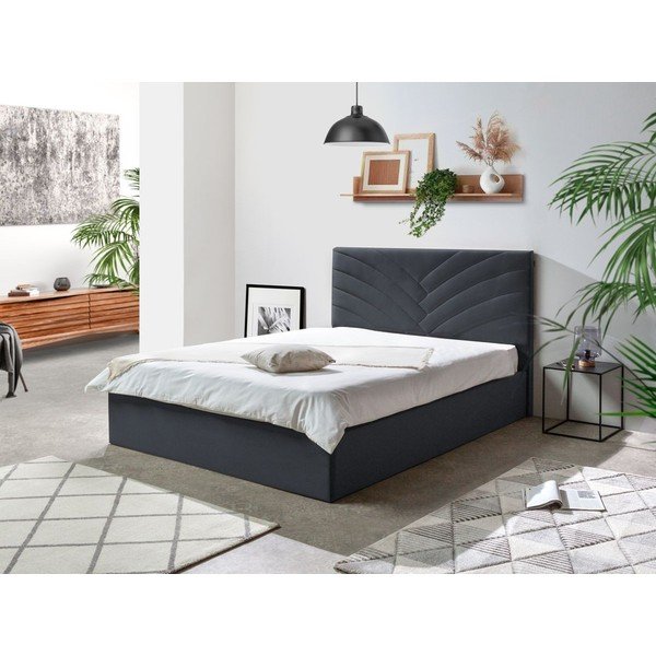 Antracytowe tapicerowane łóżko dwuosobowe ze schowkiem ze stelażem 160x200 cm Palmyre – Bobochic Paris-image-1