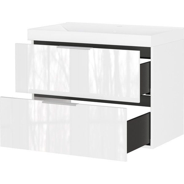 Biała wisząca szafka pod umywalkę z połyskiem 81x65 cm Celano – Germania-image-4