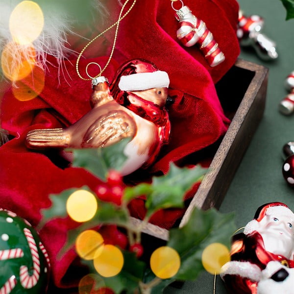 Szklana ozdoba świąteczna wykonana ręcznie 5 cm Robin – Sass & Belle-image-1