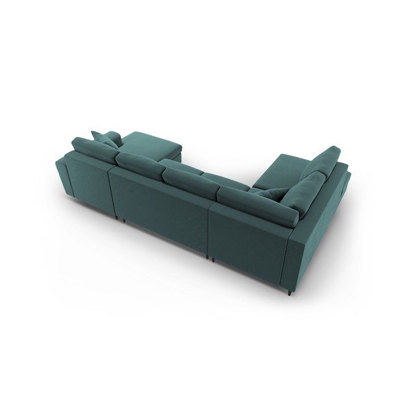 Morski aksamitny rozkładany narożnik ze schowkiem (lewostronny/w kształcie litery U) Kyoto – Cosmopolitan Design-image-4