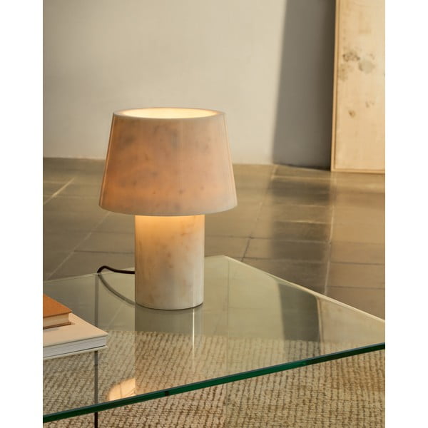 Marmurowa lampa stołowa w kolorze kości słoniowej z marmurowym kloszem (wysokość 27 cm) Alaro – Kave Home-image-1