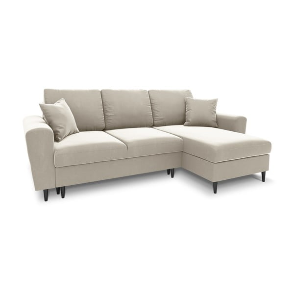 Beżowy aksamitny rozkładany narożnik ze schowkiem Kyoto – Cosmopolitan Design