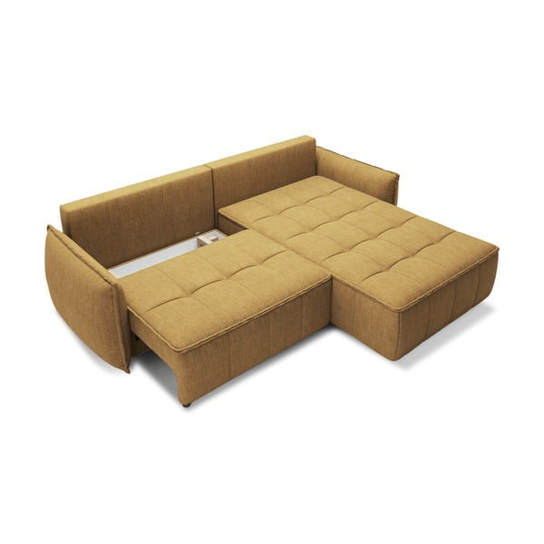 Żółty aksamitny rozkładany/ze schowkiem narożnik (prawostronny/z szezlongiem) Campo – ELTAP-image-2