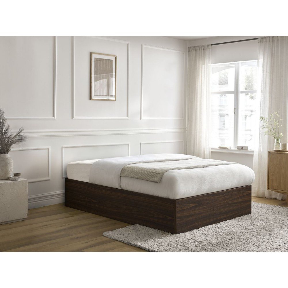 Ciemnobrązowe łóżko dwuosobowe z płyty wiórowej w dekorze brzozy ze schowkiem/bez zagłówka ze stelażem 140x190 cm Mara – Bobochic Paris (zdjęcie 2)
