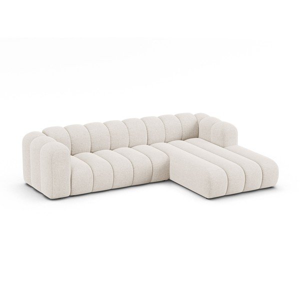 Kremowy narożnik z tkaniny szenilowej (prawostronny/z szezlongiem) Lupine – Micadoni -image-1