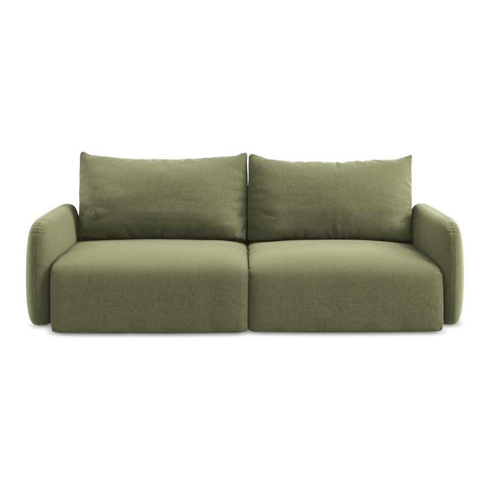Zielona aksamitna rozkładana sofa ze schowkiem 238 cm Kalena – Makamii