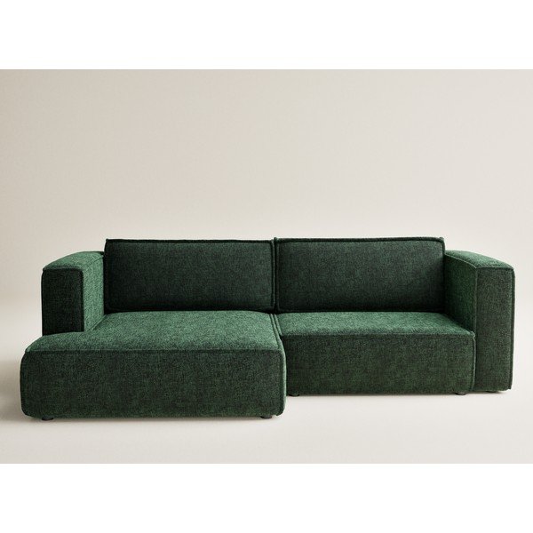 Ciemnozielony rozkładany/ze schowkiem narożnik z tkaniny szenilowej (lewostronny/z szezlongiem) Velto – Maison de Rêve-image-2