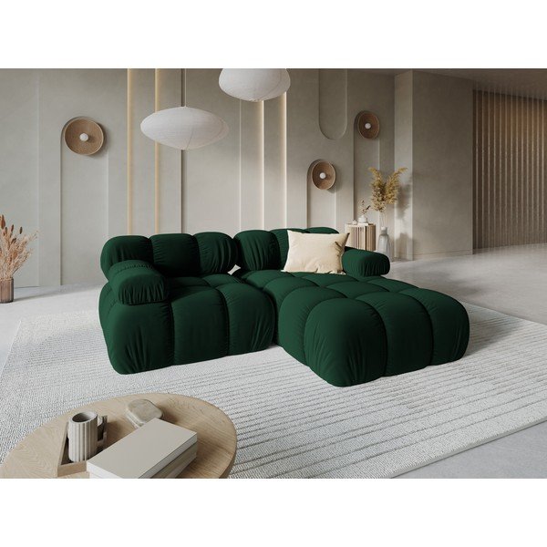 Ciemnozielony aksamitny narożnik modułowy (prawostronny/z szezlongiem) – Micadoni -image-1