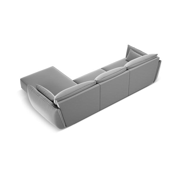 Jasnoszary aksamitny narożnik (prawostronny/z szezlongiem) Vanda – Mazzini Sofas-image-3