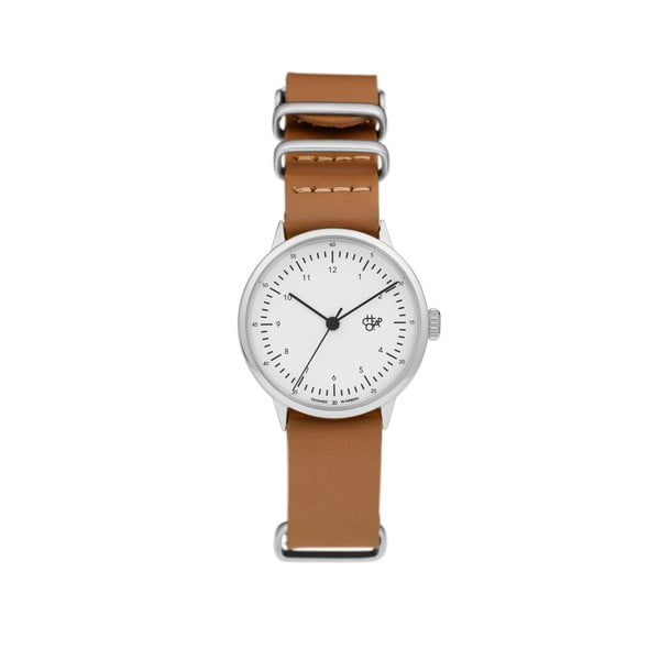Zegarek z brązowym paskiem i białym cyferblatem CHPO Harold Mini
