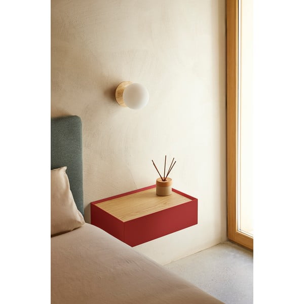 Czerwona wisząca szafka nocna z blatem w dekorze dębu Arista – Teulat-image-1