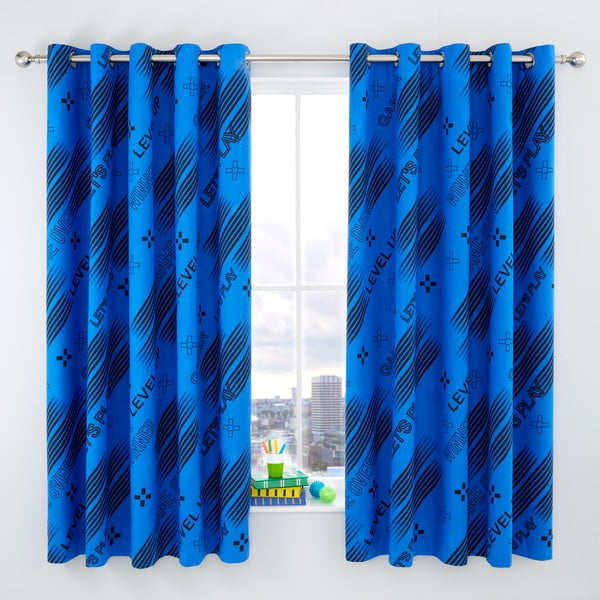 Czarno-niebieska zasłona dziecięca 2 szt. 168x183 cm Game Over – Catherine Lansfield-image-1