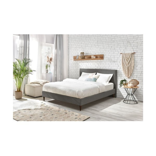 Antracytowe tapicerowane łóżko dwuosobowe ze stelażem 160x200 cm Anja – Bobochic Paris-image-4