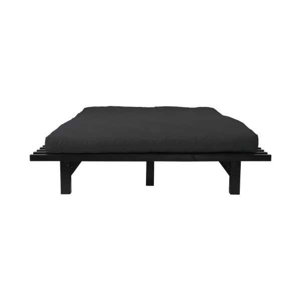 Łóżko dwuosobowe z drewna sosnowego z materacem Karup Design Blues Double Latex Black/Black, 140x200 cm