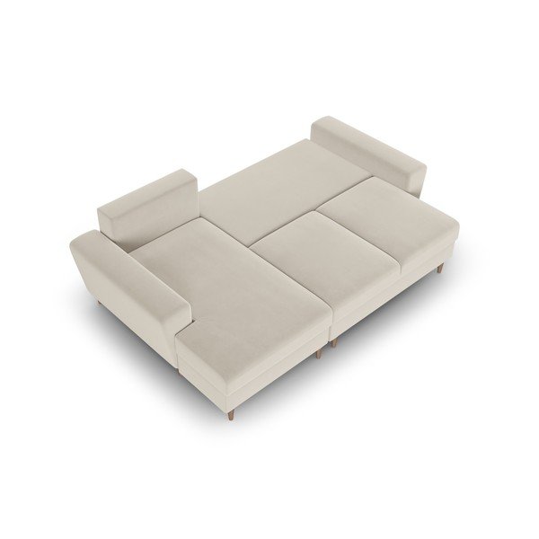 Beżowy aksamitny rozkładany narożnik ze schowkiem (lewostronny/z szezlongiem) Kyoto – Cosmopolitan Design-image-2