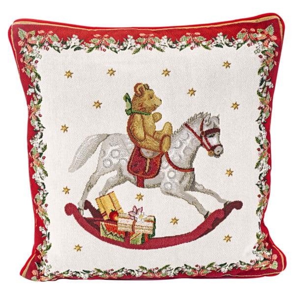 Czerwono-biała bawełniana poduszka dekoracyjna z motywem świątecznym Villeroy & Boch Toys Fantasy, 45x45 cm
