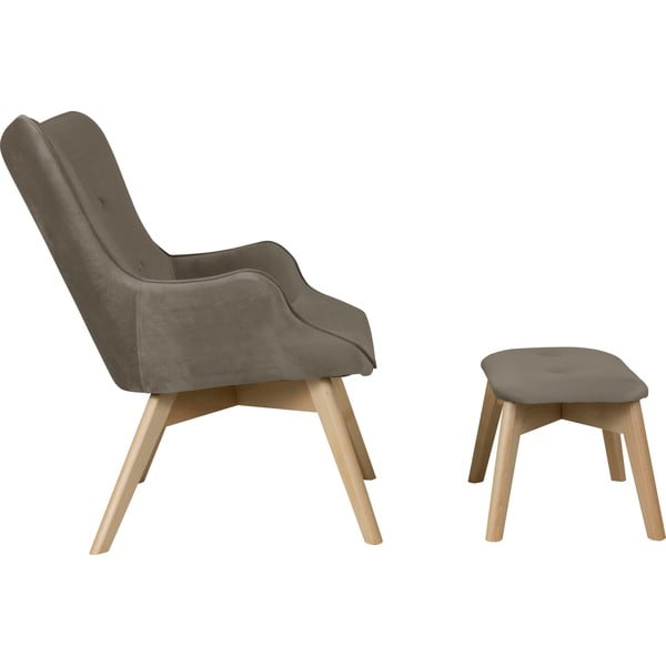 Jasnobrązowy aksamitny fotel z podnóżkiem Niko – Ropez-image-3