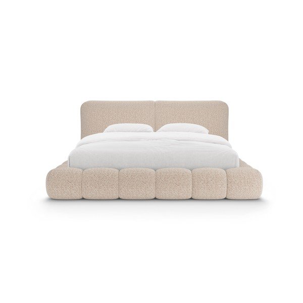 Szarobeżowe tapicerowane łóżko dwuosobowe ze schowkiem i stelażem 200x200 cm Solange – Micadoni -image-4