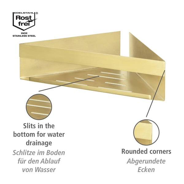 Narożna samoprzylepna półka łazienkowa ze stali nierdzewnej w kolorze złota Genova – Wenko-image-4