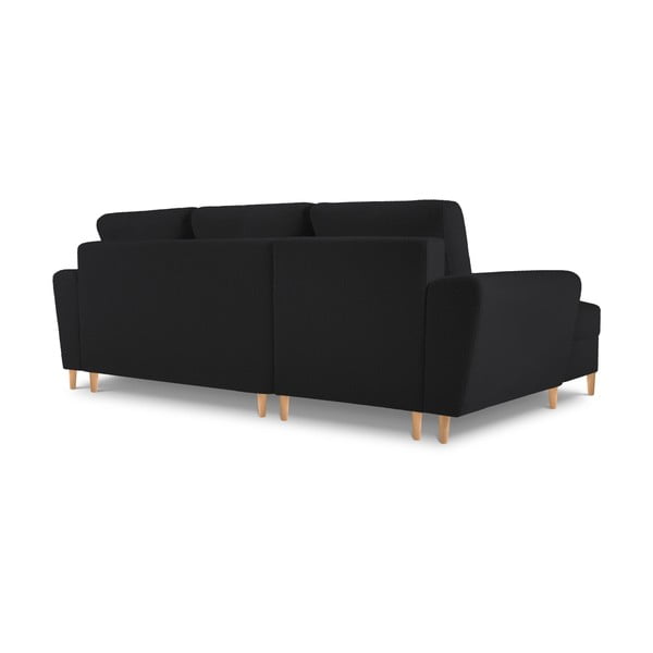 Czarny rozkładany narożnik ze schowkiem z materiału bouclé (lewostronny/z szezlongiem) Kyoto – Cosmopolitan Design-image-4
