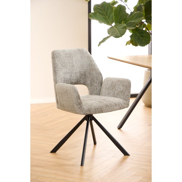 Jasnoszary tapicerowany fotel jadalniany z podłokietnikami Graham – Actona-image-2